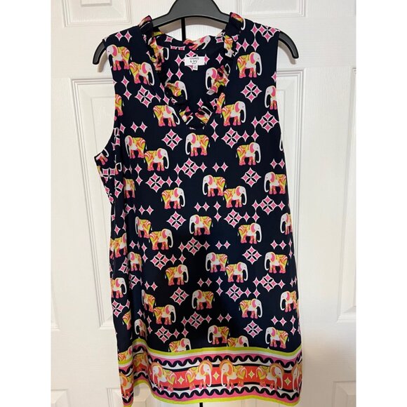 Crown & Ivy Dress 12P 12 P Pink Blue Green Elephants Stretch Sleeveless - Picture 10 of 12